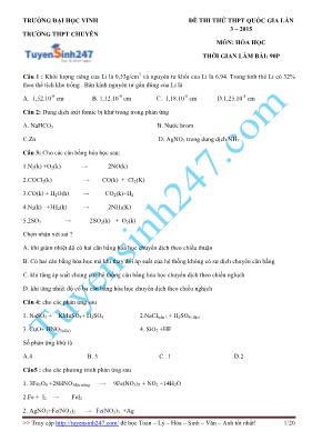 Đề thi thử THPT quốc gia lần 3  2015 môn Hóa Học